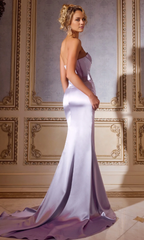 Jimiss off shoulder strapless backless side slit and floor length evening dress