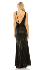 Black metal backless fitted V-neck and floor length Prom dress