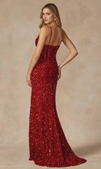 Sparkling chicken heart neckline tight corset with side slits Prom dress