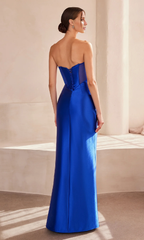 Jimiss A-line off shoulder strapless back zipper side slit and floor length Prom dress