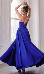 A-shaped spoon neckline tight corset with side slits and floor length Prom dress