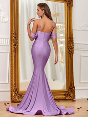 Mermaid thin shoulder strap backless and floor length formal dress