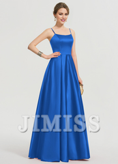 A-shaped square floor mopping satin and floor length Prom dress