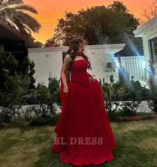 A Line sleeveless Red Long formal dresses Bridesmaid Dresses evening gown Prom Dress