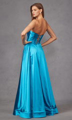 Blue strapless A-line heart-shaped neckline and floor length Prom dress