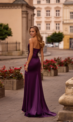 Jimiss off shoulder pleated backless side slit and floor length evening dress