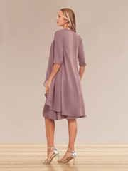 A-line princess half sleeved formal dress with ruffled edges mother of the bride dress