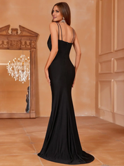 Deep V-neck sleeveless pleated hem and floor length formal dress