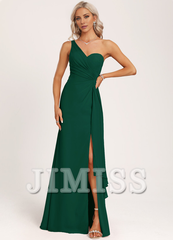 Ruffled A-line One Shoulder Floor Length Chiffon Bridesmaid Dress