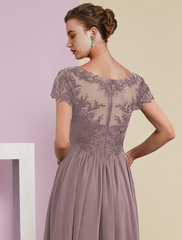 Two Piece A-Line Mother of the Bride Dress Formal Wedding Guest Elegant V Neck Lace Short Sleeve Wrap Included with Pleats Appliques