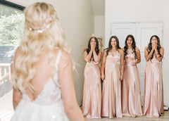 Weitese Beautiful A Line Spaghetti Straps Blush Long Bridesmaid Dress with Split Front