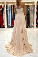 Champagne Chiffon Long Prom Dresses, One Shoulder Evening Dresses