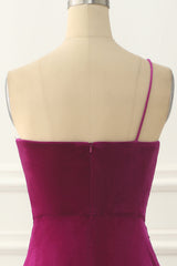 Velvet One Shoulder Prom Dress With Slit Pure Color Sexy