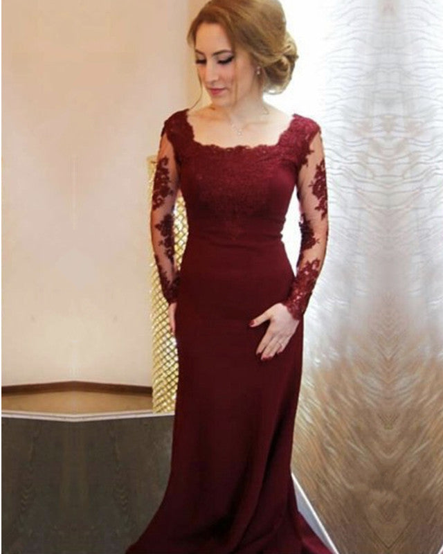 Modest Lace Appliques Long Sleeves Mermaid Prom Dresses