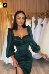 33907 - Elegant Long Sleeves Sweeyheart Pleats Prom Formal Gown