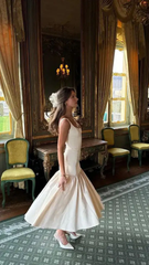 Vintage Mermaid Square Neckline White Ruffles Long Prom Dress Formal Dresses P2476