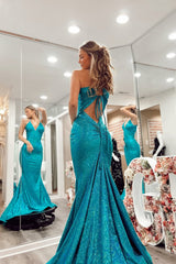 Mermaid Halter Blue Sequins Long Prom Dresses
