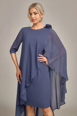 Sheath/Column Beaded Knee-Length Chiffon Mother of the Bride Dress