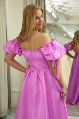 Convertible Fuchsia A Line Off the Shoulder Long Prom Dress Sexy