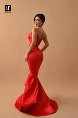 32829 - Off-Shoulder V-Neck Ruched Sleeveless Mermaid Long  Prom Party Evening Dress