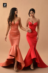 32829 - Off-Shoulder V-Neck Ruched Sleeveless Mermaid Long  Prom Party Evening Dress
