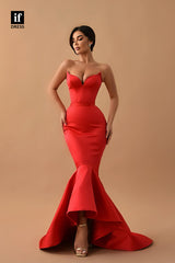 32829 - Off-Shoulder V-Neck Ruched Sleeveless Mermaid Long  Prom Party Evening Dress
