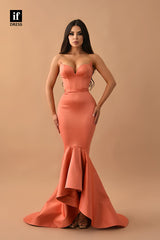32829 - Off-Shoulder V-Neck Ruched Sleeveless Mermaid Long  Prom Party Evening Dress
