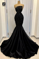 32847 - Strapless Beads Mermaid Prom Evening Dress for Black Slay