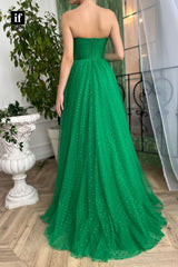 32893 - A-line Sweetheart Pleats Strapless Sleeveless Long  Prom Formal Dress with Slit