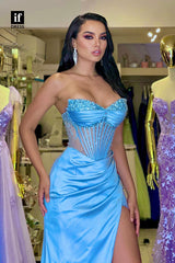 32940 - Strapless Beading Pleats Long Prom Evening Formal Dress with Split