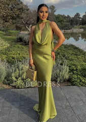 Sheath Sexy Halter Green Satin formal dresses Bridesmaid Dresses evening gown Prom Dress