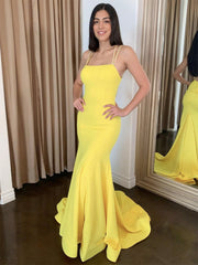 Simple Mermaid Satin Yellow Long Prom Dress, Yellow Long Formal Dress