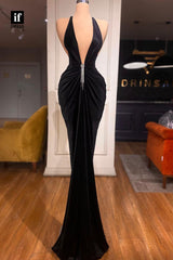 33810 - Halter Deep V-Neck Beads Pleats Sleeveless Mermaid Long Formal Evening Prom Dress