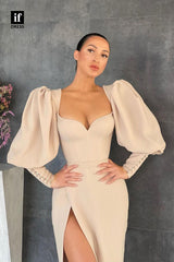 33831 - Classic V-Neck Long Sleeves  Long Prom Evening Formal Dress With Slit