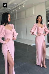33831 - Classic V-Neck Long Sleeves  Long Prom Evening Formal Dress With Slit