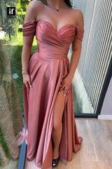 33949 - Elegant Off-Shoulder Cap Sleeves Sweetheart Pleats Formal Dress