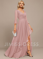Jimiss A-line V-neck floor mopping chiffon strap with layered ruffles mother of the bride dress