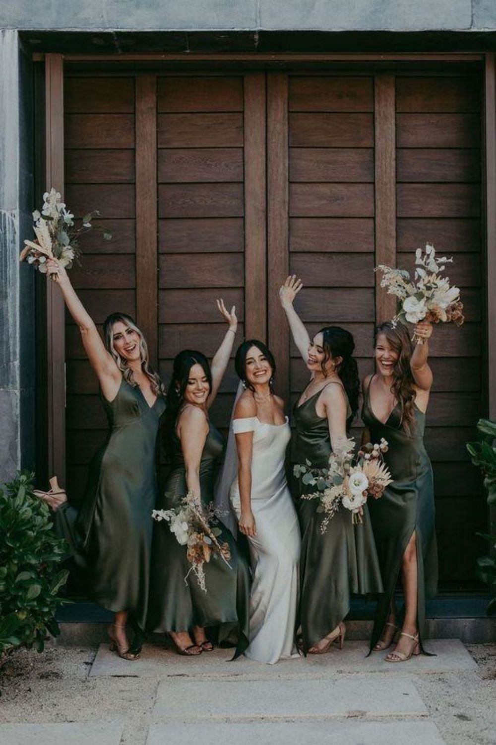 Weitese A Line V Neck Dark Green Long Bridesmaid Dress with Silt
