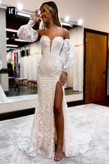 34016 - Generous Long Sleeves Plunging V-Neck Appliques Prom Formal Gown
