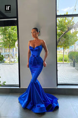 34047 - Spaghetti Straps Mermaid Ruched Satin Sleeveless Long Prom Party Dress