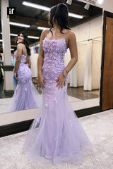 35049 - Classy Scoop Lace Appliques Sleeveless Mermaid Long Evening Prom Dress