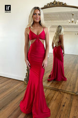 34101 - Sexy/Hot Spaghetti Straps V-Neck Pleats Mermaid Long Prom Party Dress