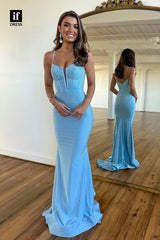 34104 - Elegant Spagetti Straps Deep V-Neck Sheath Prom Formal Dress