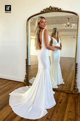 34112 - Charming Double Straps V-Neck Beaded Pleats Mermaid Prom Formal Dress