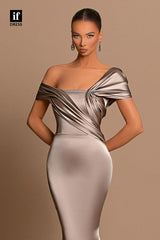 34120 - Glamorous Cap Sleeves Sheath Satin Prom Evening Formal Dress