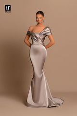 34120 - Glamorous Cap Sleeves Sheath Satin Prom Evening Formal Dress