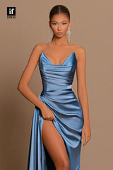 34122 - Off-Shoulder Sleeveless Pleats Satin Prom Formal Evening Dress Long Bridesmaid Dress