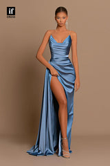 34122 - Off-Shoulder Sleeveless Pleats Satin Prom Formal Evening Dress Long Bridesmaid Dress