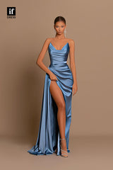 34122 - Off-Shoulder Sleeveless Pleats Satin Prom Formal Evening Dress Long Bridesmaid Dress