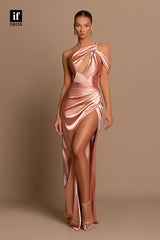 34123 - Charming One Shoulder Pleats Sheath Prom Formal Evening Dress